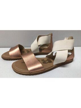 SOREL Ella Criss Cross Strappy Beige/Metallic Rose Gold Sandals US Womens 6/37
